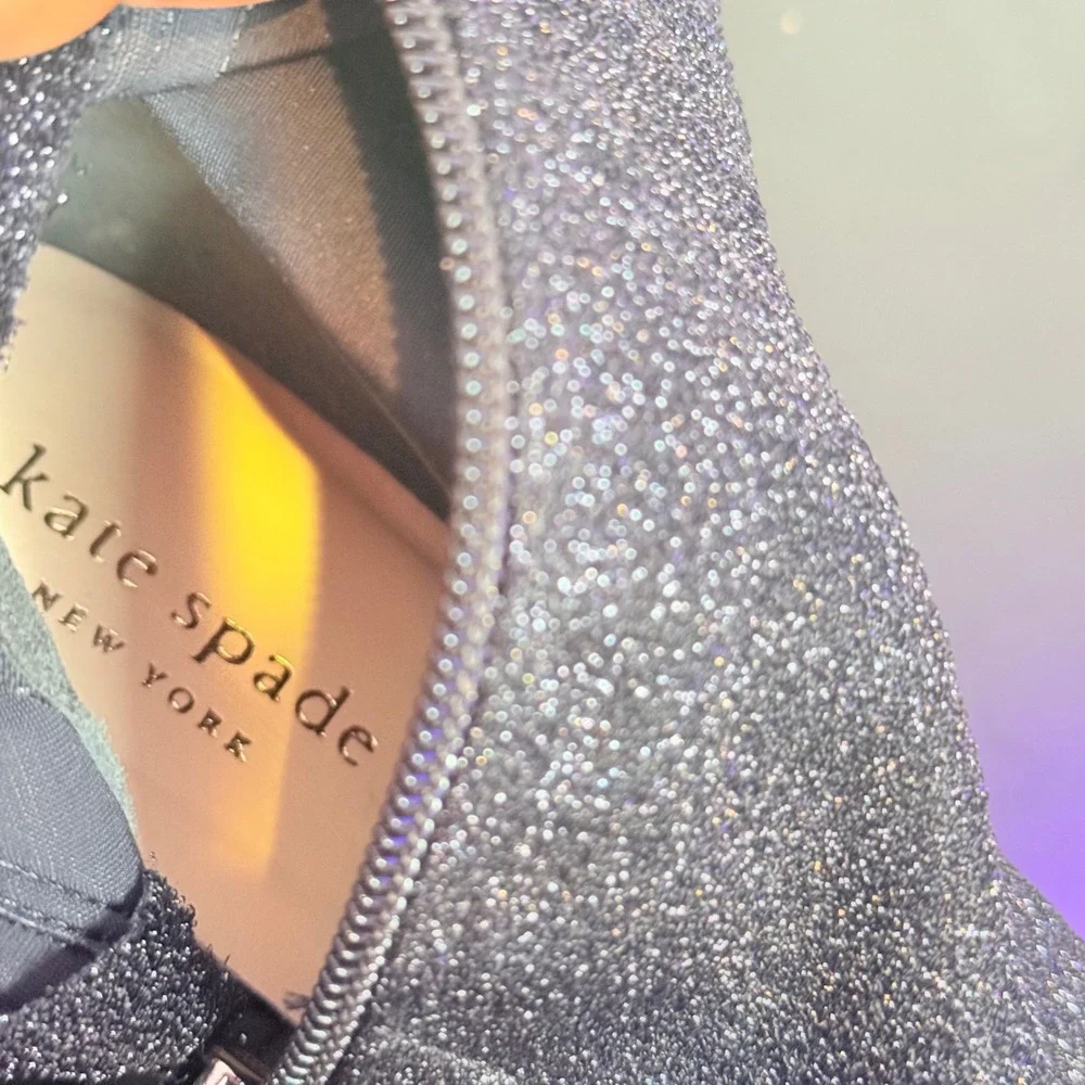 Kate Spade Thigh High Sock Boots Black Sparkle Size 6.5 London Lurex Glitter‎